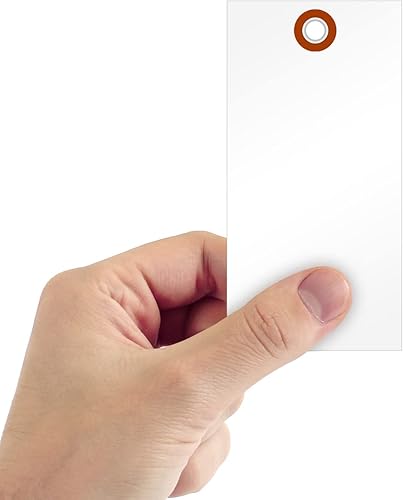 Miniatura 9 de SmartSign Etiquetas de envío blancas en blanco de 4.75 x 2.375 pulgadas con cables (tamaño 5), ojales de metal, plástico HDPE de 7.5 mil, para