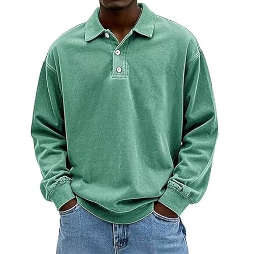 Vintage Long-Sleeved Polo, Men's Retro Fashion Distressed Washed Cotton Lapel Long Sleeve Polo Shirts3