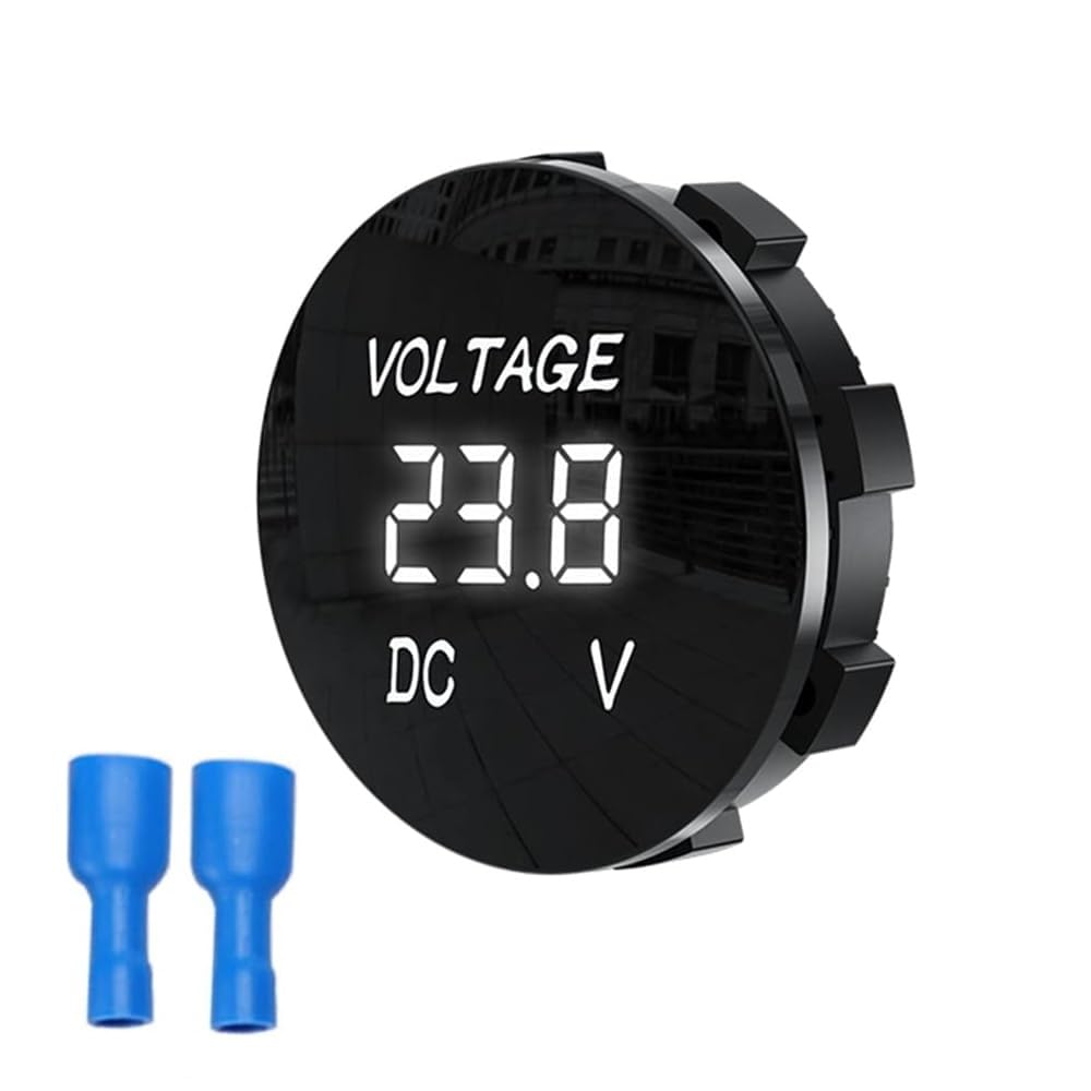 Car Waterproof Voltmeter, White Light Round Panel DC 12-48V LED Digital Battery Voltage Meter for Marine Vehicle Motorcycle Truck (1 Piece)