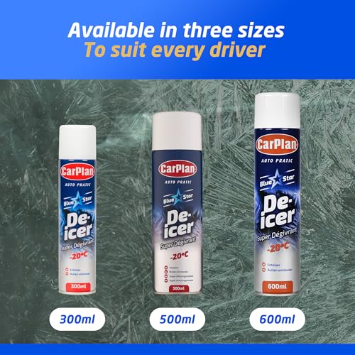 Image of CarPlan Blue Star De-Icer Spray, 21 fl oz - Fast-Acting Aerosol Defroster for Car Windshield and Windows, Works in Extreme Cold -20C