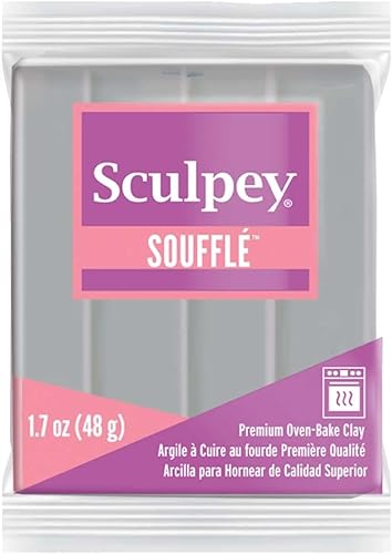 Polyform Sculpey Soufflé - Arcilla para hornear horno, gris hormigón, no tóxica, barra de 1.7 onzas, ideal para hacer joyas, vacaciones, bricolaje,