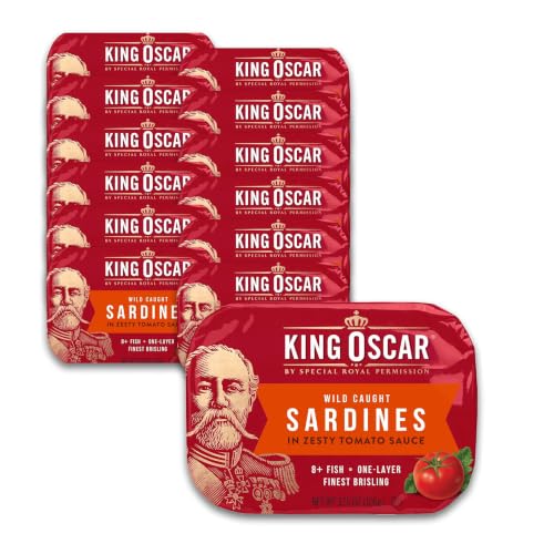 King Oscar Wild Caught Sardines in Zesty Tomato Sauce, 3.75 oz Can, 12-Pk