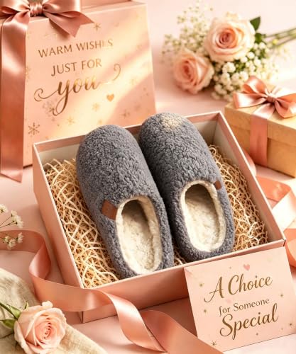 Image of Evshine Memory Foam Fuzzy Slippers for Women Curly Fleece House Shoes