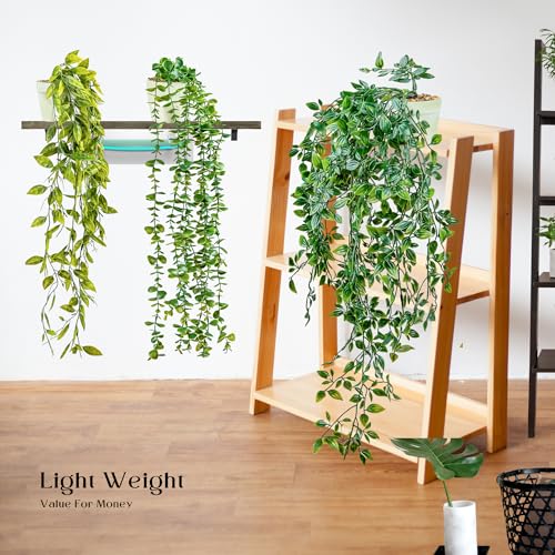 DREAMS 21 3-pack Fake Hanging Plants Artificial Indoor/Outdoor, White and Green, Large - Image 4