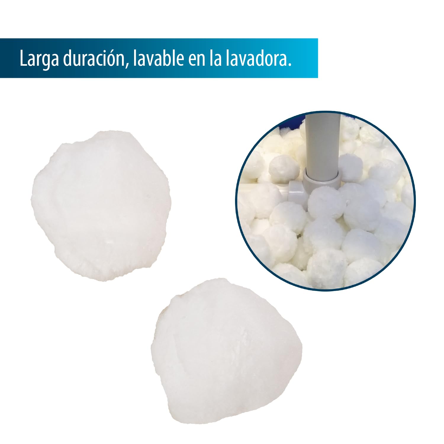 aqualoon Medio filtrante, Aqualoon 700gr, Alternativa a la arena o los cartuchos, Mucho más ligero, Filtra partículas de grasa y suciedad de hasta 1 micra del agua, Larga duración, Lavable a máquina