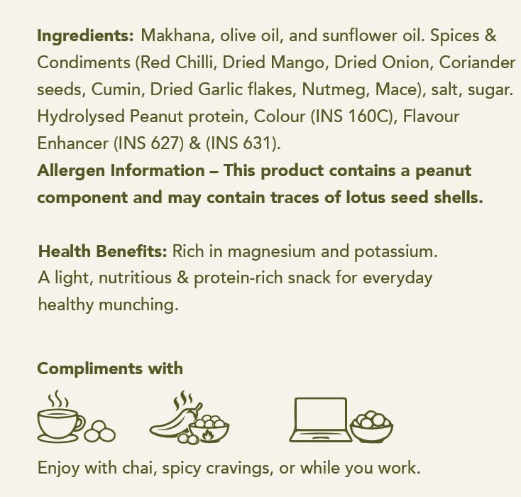 True Purna Chatkara Flavour Makhana (90 g) | Roasted Fox Nuts Snack, Protein Rich Crunchy Lotus Seeds | Cream Brown | Jar Pack 1