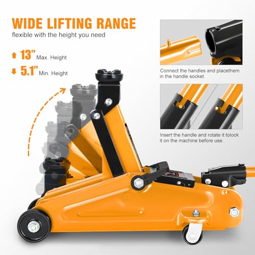 Image of PM PERFORMOTOR Low Profile Hydraulic Trolley Service /Floor Jack, 2 Ton (4000 lbs) Capacity, Lifting Range 5.1 inch-13 inch,Orange,PM-TOL-FJ20-OG