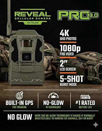 Image of TACTACAM Reveal Pro 3.0 Cellular Trail Camera - Multi-Cellular Network, GPS, 2 inch LCD, No-Glow IR, Wi-Fi Enabled, HD Photos & 1080p Videos, Fast Trigger with Cleaning Cloth (2PK)