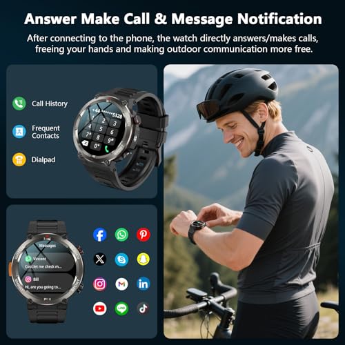 Image of IOWODO Military Smart Watch for Men -100-Day Long Battery Life,Fitness Tracker with LED Flashlight /Compass,Heart Rate Monitor,120+ Sports Modes,IP68 Waterproof,Bluetooth Call Smartwatch for iOSAndroid