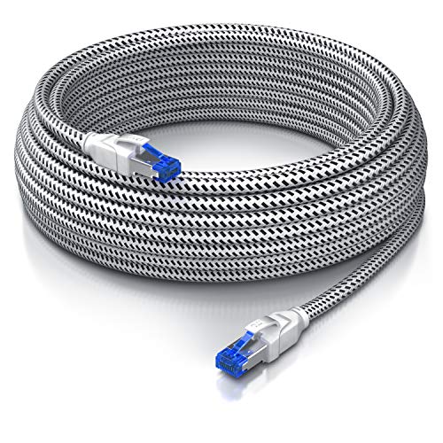 Csl – 50 Ft Cat 8 Ethernet Cable - 40 Gbits High Speed Lan Network - Cotton Braided Patch Cable - Heavy Duty S/Ftp Pimf Shielding & Rj45 Connector - Cat8.1 For Router, Gaming - Suitable Cat 6 Cat 7 #TOP6