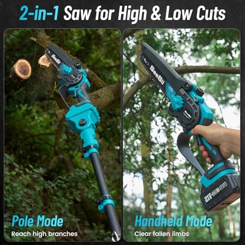image for SEESII PS810 2-IN-1 Cordless Pole Saw & Mini Chainsaw, 8-inch Electric