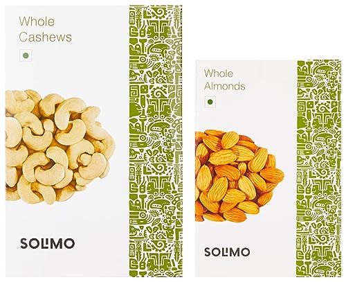 Image of Amazon Brand - Solimo Dried Almonds, 250g With Amazon Brand - Solimo Cashews, 500g
