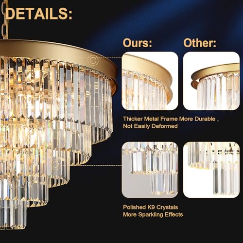 Image of Large Crystal Chandelier 30 inchModern Gold Foyer Chandeliers Light Fixture