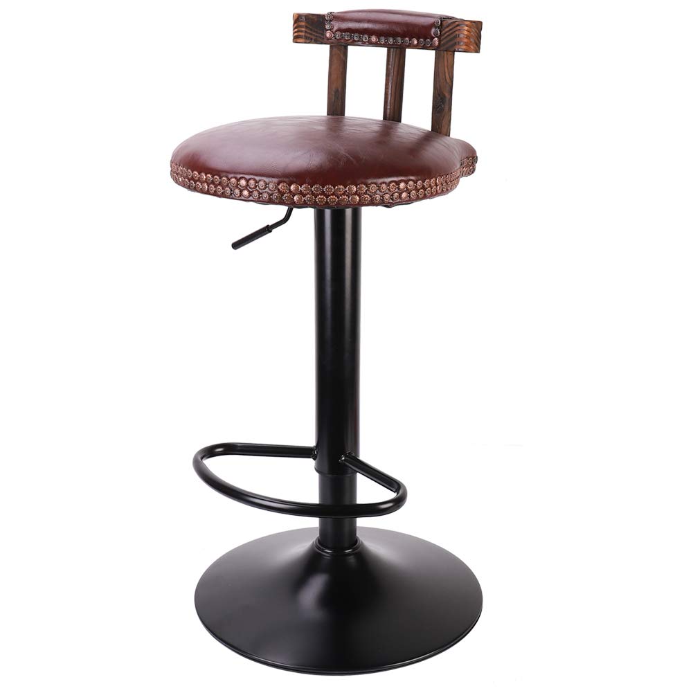 unho Bar Stools Vintage Rustic Kitchen Pub Wooden Retro Round Leather