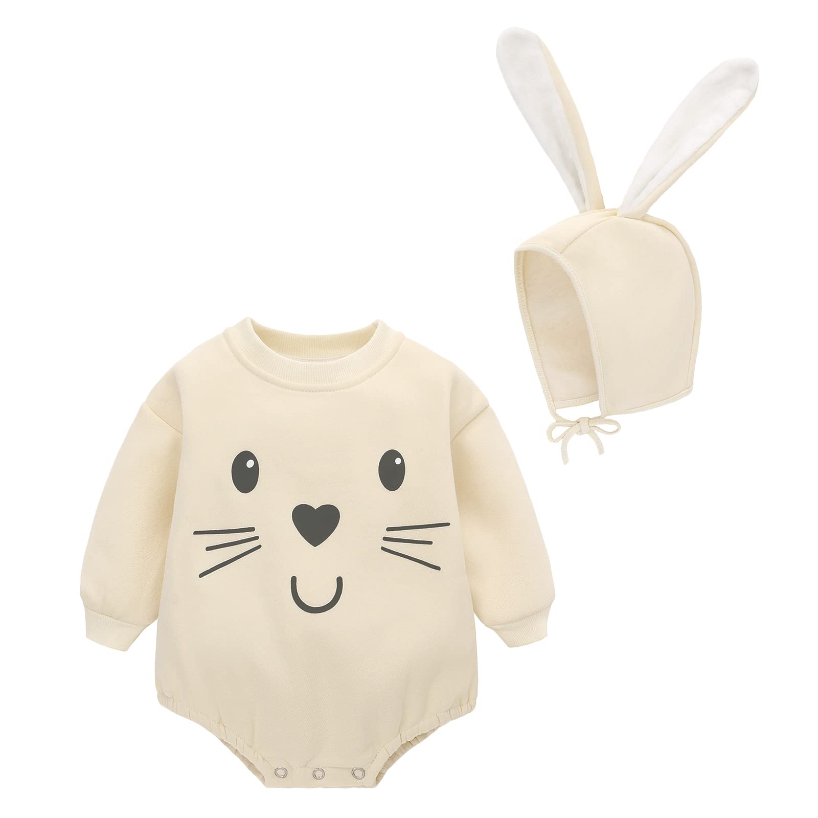 famukaBaby Boys Girls Sweatshirt Romper Long Sleeve Bunny Bodysuit