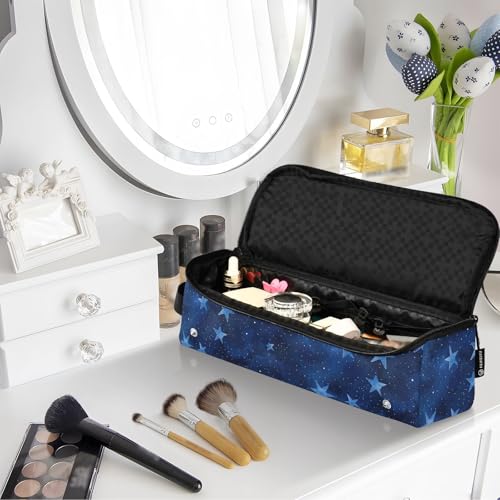 Bolsa de viaje para herramientas de cabello para mujeres con tapete resistente al calor removible, estuche doble capa para planchas y accesorios de cuidado capilar, diseño Deep Blue Stars miniatura 7