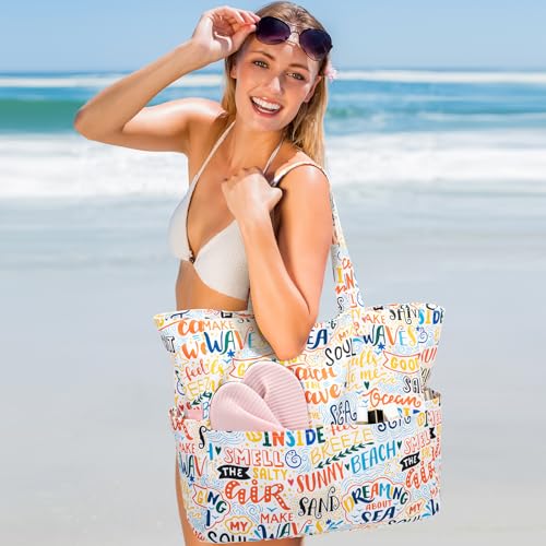 Image of Iioscre Beach Bag for Women, Causal Hobo Handbags with Zipper Inner Pocket, Foldable Swim Tote Bag for Vacation Essentials