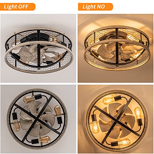 WWM 20'' Flush Mount Caged Ceiling Fan with Light, Low Profile Farmhouse Ceiling Fans with Remote, 3 Speeds,Reversible Motor Fan for Small Space,Fan Lights Ceiling Fixtures(5 E26 Bulbs Include) - Image 5