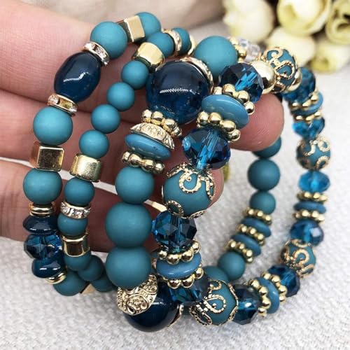 Beaded Bracelet Set for Women Boho Stackable Trendy Crystal Accents Multilayer Bangle Bracelet Fashion Stretch Bracelets Jewelry2