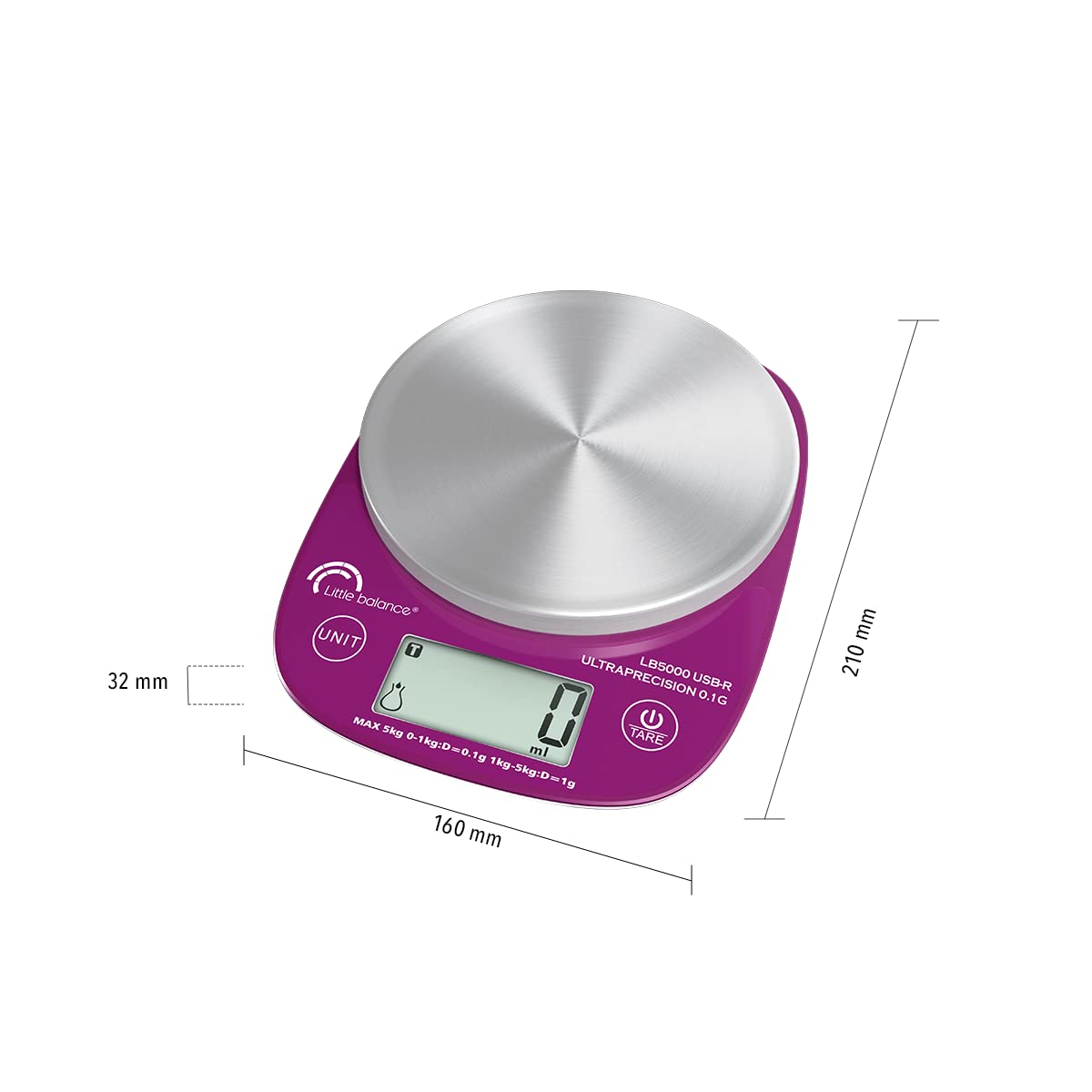 Bilancia Da Cucina - Lb 5000 Pro Inox 5.1 - Ultraprecisione - Usb - Riparabile