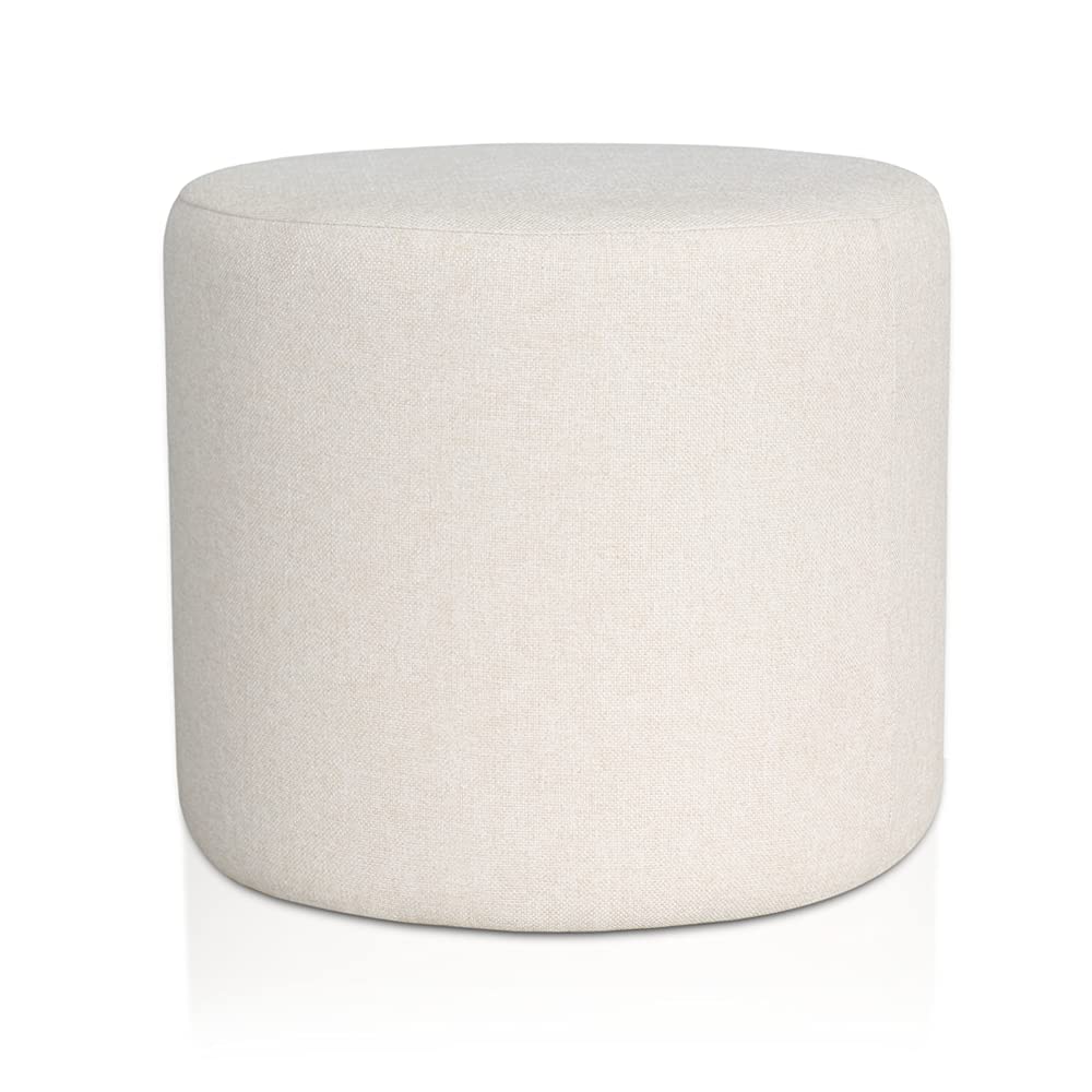 Deshome Pouf hocker Fußstütze runden Ø 50 cm Wasserabweisender Stoff: Modernes Design Pouf für Sofa Wohnzimmer Schlafzimmer, Puff hocker, Pouffe Venere Cremeweiße