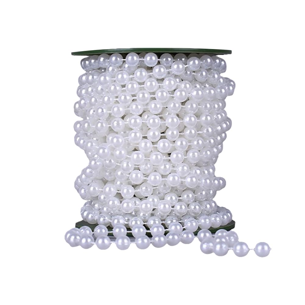 Hugede White 10Mm 10M Faux Pearl Bead Garland Bead Roll Strand Small Pearl String Beads Chain Roll Craft Bead Spool For Decoration