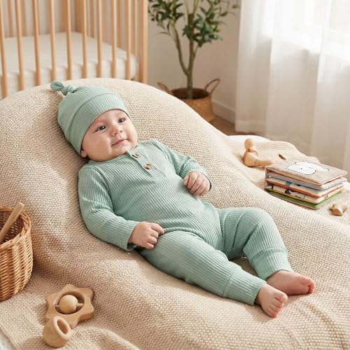 Image of CIYCUIT Newborn Baby Boy Girl Romper Clothes Infant Solid Ribbed Onesie Bodysuit Jumpsuit Outfits