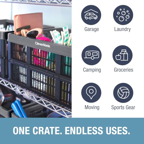 Image of CleverMade Collapsible Utility Crate (Recycled) - 45L - Stone (3PK)