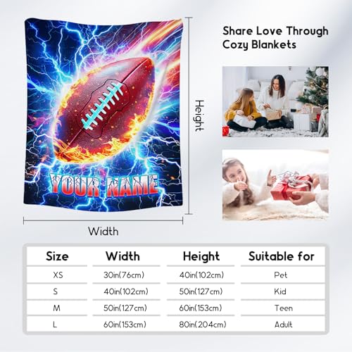 Football Blankets Gifts Custom Boys Blankets for Kids - Personalized Soft Throw Gifts for Adults Team Player (4 Sizes Choose)