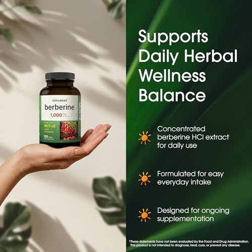 Image of NatureBell Berberine 1,000mg - 120 Softgels - Antioxidant, Alkaloid & Adaptogenic Support* - Made with MCT Oil - Gluten-Free, Dairy-Free, Soy-Free