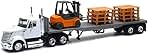 New-Ray 16643 Newray 1: 43 Long Haul Trucker - International Lonestar Flatbed with Forklift & Pallets, White,unisex-children