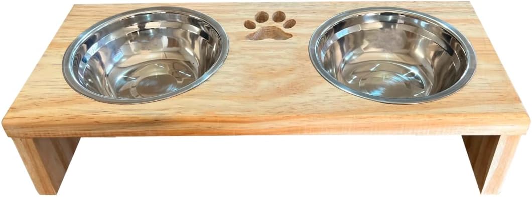 Comedouro duplo elevado de inox para cachorro e gato