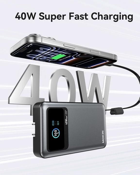 MOKiN 3-in-1 10000mAh 40W Portable Charger w/ Built-In USB-C Cable & LCD Display - image 2