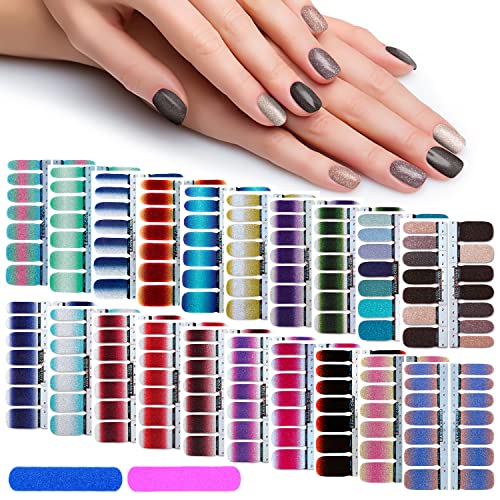 320 Pieces 20 Sheets Glitter Nail Polish Strips with Nail File Nail Stickers Full Nail Wraps Self Adhesive Nail Decals Nail Strips for Women Girl Nail Accessories