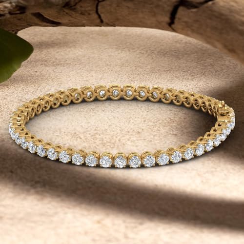 Image of 1 to 6 Carat Prong Set Round Cut Natural Diamond Tennis Bracelet for Women in 14K Gold (7 Inch) (I1-I2 Clarity)