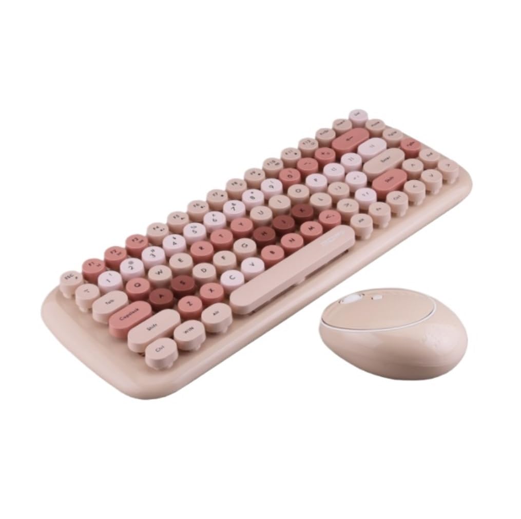 Klawiatury I Myszy Bezprzewodowa Klawiatura I Mysz Klawiatura Retro Z Okrągłymi Klawiszami Ergonomiczna Klawiatura Zestawy Klawiatura I Mysz(Milk tea color)