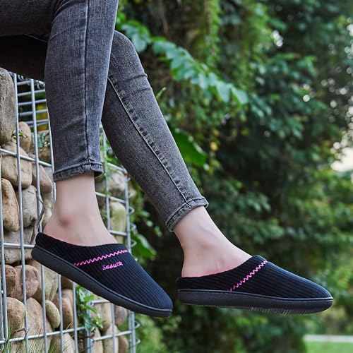 Image of House Slippers for Women with Arch Support | Memory Foam Non-Slip, Two Tone Embroidered Soft Home Slippers, All Season Comfort