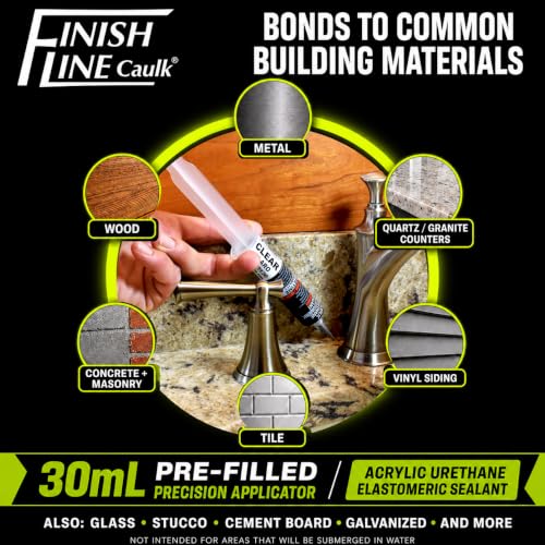 Image of Finish Line Caulk 30mL Pre-Filled Precision Caulk Applicator Clear 10-Pack | Clean, Controlled Application with Less Mess and Rework