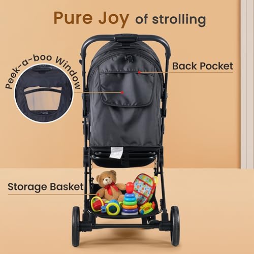 Image of LuvLap Elite Baby Stroller, Pram for 0 to 3 Years with 5 Point Safety Harness, Large Storage Basket, Easy Fold, Extendable Canopy with Looking Window, Multilevel Recline & Adjustable footrest