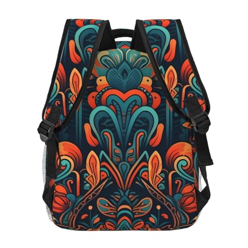 Casual Backpack for Women Men Orange Bright Tribal Pattern Lightweight Daypack Large Capacity Nurse Bag4