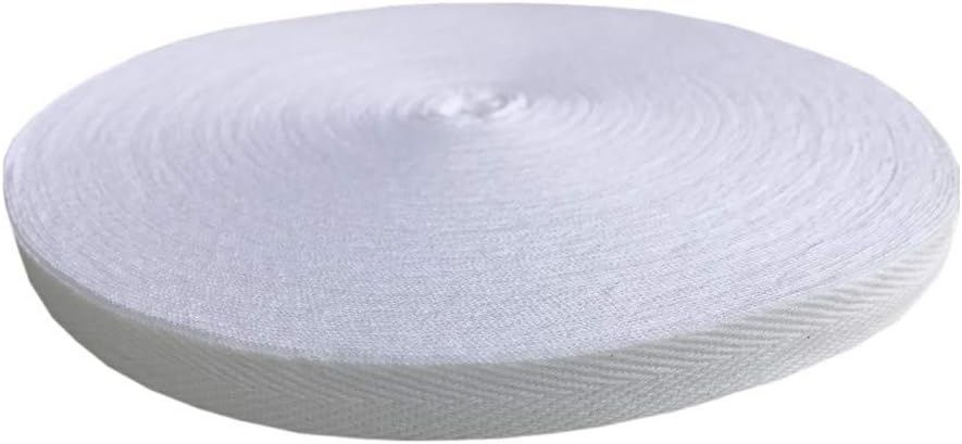 QIANF Twill Tape Ribbon 100% Cotton White 3/8 Inch Wide 50 Yard Roll Herringbone Tape(3/8 Inch-50Yard, White)
