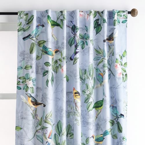 Image of Maison d' Hermine Curtains for Living Room 100% Cotton 84 inch Length One Panel Light Filtering Curtains for Bedroom Windows with Rod and Loop Pockets Drapes (Solstice Fair Blue, 50 inch W x 84 inch L)
