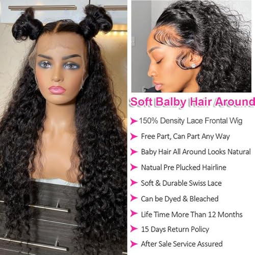 30 Inch Deep Wave Lace Front Wigs Human Hair 13x4 HD Lace Front Wig Pre Plucked Brazilian Curly Human Hair Wig 150 Density Glueless Frontal Wigs For Black Women - Image 2