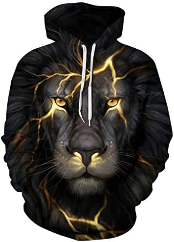 FLYCHEN Men's 3D Hoodie Pullover Print Pattern Fashion Sweatshirt Sportswear Black Lion 2XL3XL