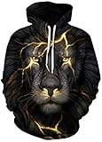 FLYCHEN Men's 3D Hoodie Pullover Print Pattern Fashion Sweatshirt Sportswear Black Lion 2XL3XL