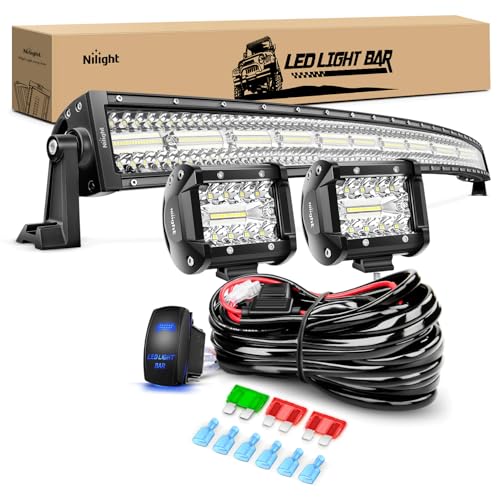 Image of Nilight 42Inch LED Light Bar 2Pcs 4Inch 60W Spot Flood Lights Pods Off Road DrivingWork Lighting with 14AWG Wiring Harness Kit-3 Leads for Truck Tractor Pickup Boat SUV ATV UTV Car Van Camper