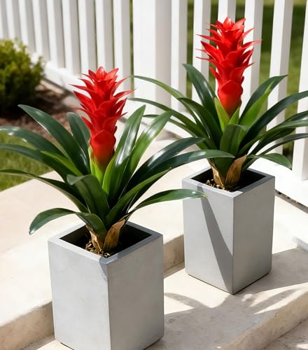 Ivydale Fake Flowers Plants for Outdoors 2 Pcs 16.93 Bromeliad Artificial Flowers Uv Resistant Realistic Faux Flowers for Outdoor Planters Outside Porch Patio Yard Garden Indoor Decoration(Red)