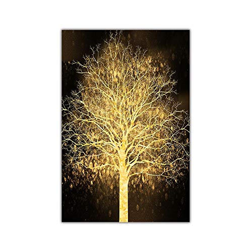 Tableau scandinave arbre doré 70x100 cm sans cadre pour salon