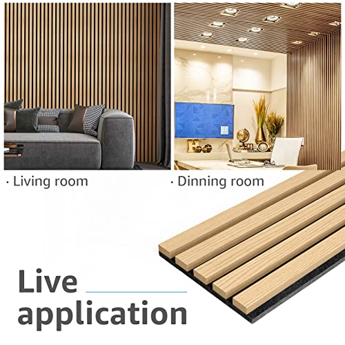 Image of Art3d 4-Pack Soundproof Wood Slat Wall Panels, 94.5 x 7.9 Inch, Oak