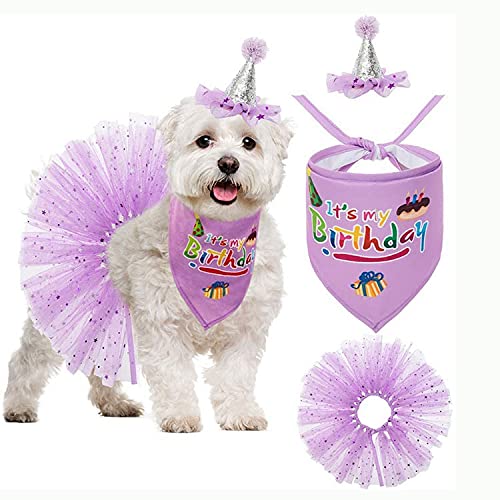 PETANGEL Dog Birthday Bandana Girl - Charming Princess Birthday Party Outfits Supplies, Purple Tutu Skirt, Hat & Bibs Scarf Set for Pet Puppy Cat (B09XHMJQFH) Amazon Price History, Amazon Price Tracker